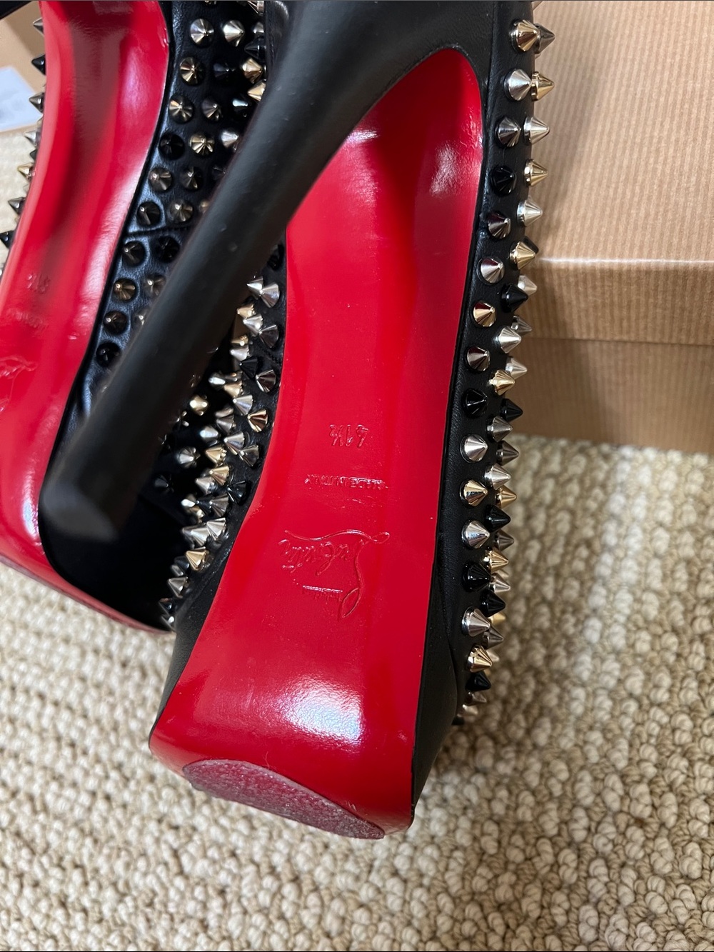 Christian Louboutin Black Studded Peep-Toe Platform Heels - Picture 4 of 6